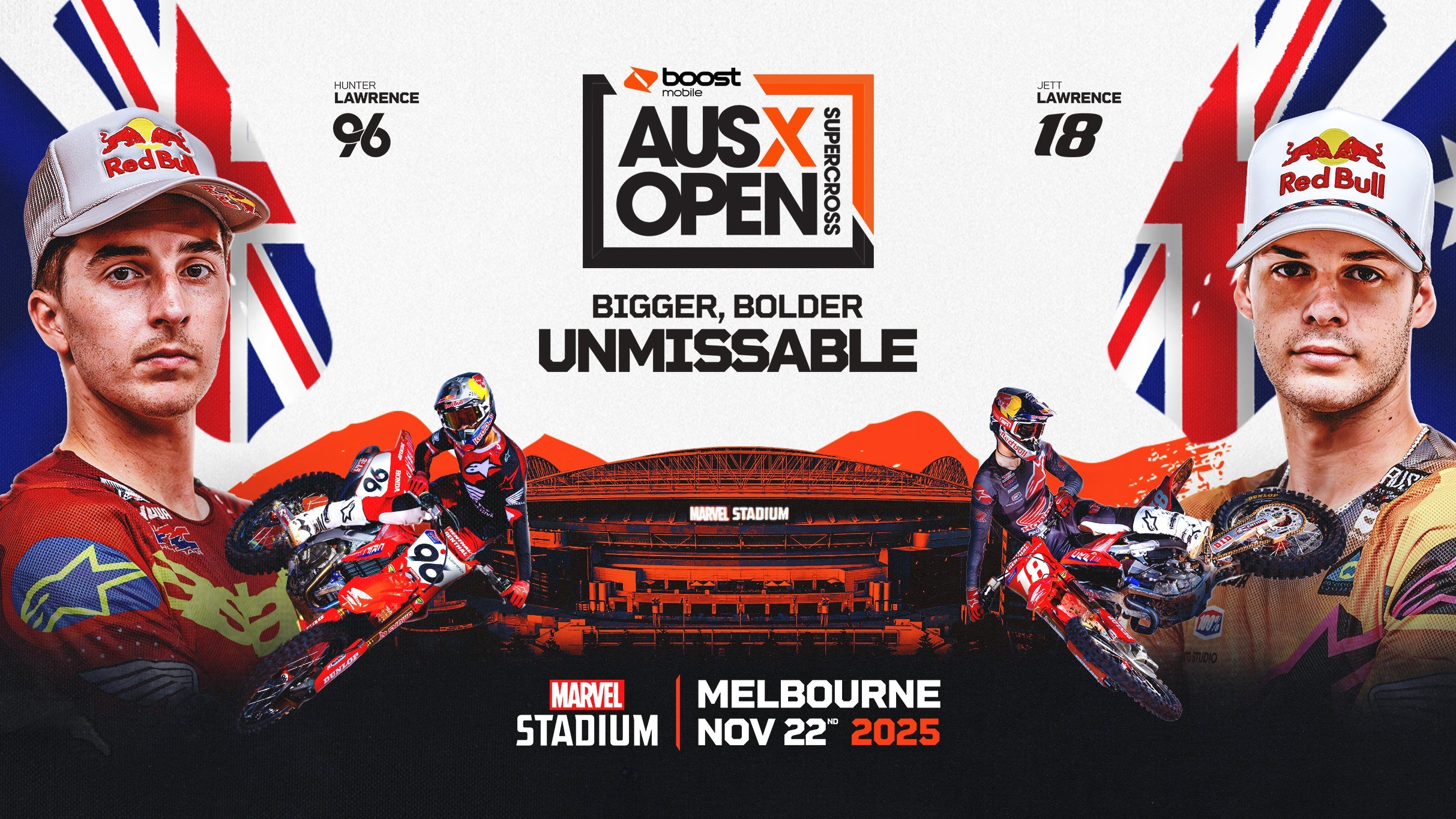 Get ready for the ultimate one-night only showdown with the 2025 AUSX Open with the ultimate experiences with Jett and Hunter Lawrence and Haiden Deegan